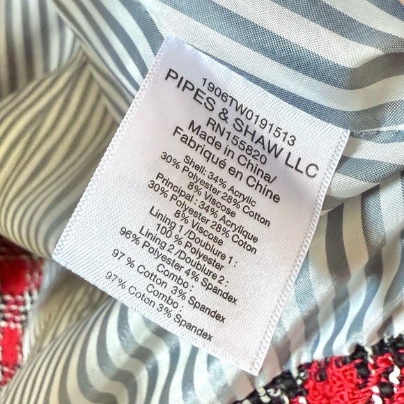 VERONICA BEARD Harriet Plaid Cutaway Tweed Dickey Blazer Red Sz 2 - Picture 8 of 10